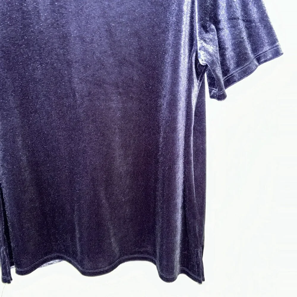 Old Navy Women’s Medium Dark Blue Velour Short Sleeve Top Shirt minimalist glam - Picture 5 of 14